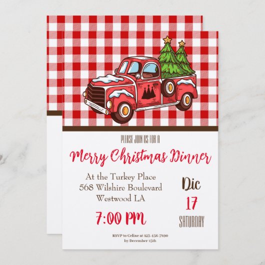 Joyeux dîner de Noël Invitation (Devant / Derrière)