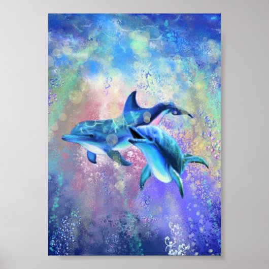 Joyeux Dolphin Couple Poster Peinture (Devant)