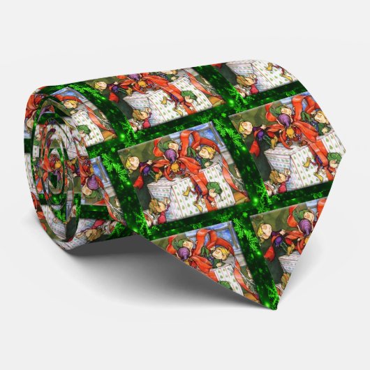 Joyeux elfes enveloppant cravate présente (Roulé)