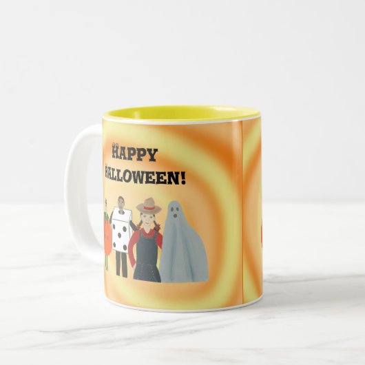 Joyeux enfants d'Halloween en costumes, tasses (Devant gauche)