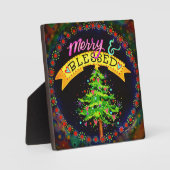 Joyeux et béni Plaque d'arbre de Noël festif (Recto)