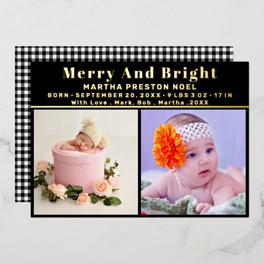 Joyeux et brillant 3 Photo Annonce de naissance de (Recto/Verso)