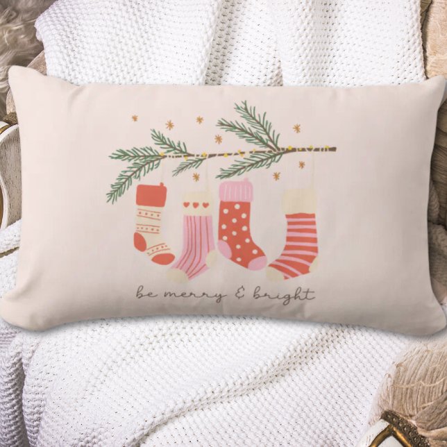 Joyeux et brillant Coussin de Noël rose et rouge (Merry & Bright Stylish Pink & Red Christmas Pillow
)