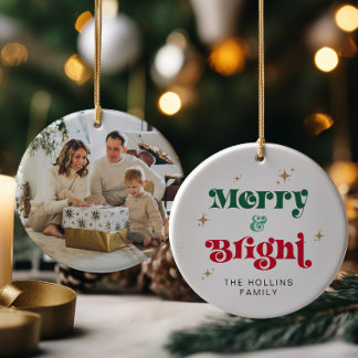 Joyeux et brillant Photo de Noël Ornement Rétro