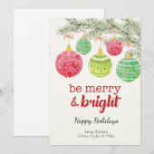 Joyeux et brillants ornements de Noël Carte Plat (Devant / Derrière)