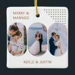 Joyeux et marié Rond Lozenge Photos N'importe quel<br><div class="desc">Joyeux ornement photo marié pour les jeunes mariés ou les couples d'une vie. Le design comporte 6 photos et une formulation entièrement modifiable pour vous permettre de personnaliser comme vous le souhaitez. Vous pouvez également changer les couleurs de l'arrière - plan, en lettres et les points décoratifs. Vos photos sont...</div>