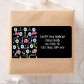 Joyeux Étiquettes de adresse d'anniversaire, Noir (En situation)