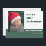 Joyeux Faire-part de naissance de Noël<br><div class="desc">"Joyeux petit Noël". Ce faire-part de naissance de Noël minimaliste de typographie met en valeur votre imagerie avec des caractères frais et modernes. Customisez avec une photo, et les statistiques de naissance. 5 photos supplémentaires collage sur le dos. Ajoutez votre libellé personnalisé à cette conception à l'aide des cases "Modifier...</div>