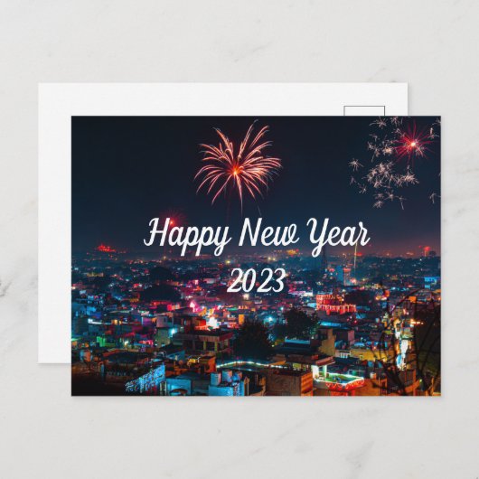 Joyeux feu d'artifice du Nouvel An dans la carte p (Devant / Derrière)