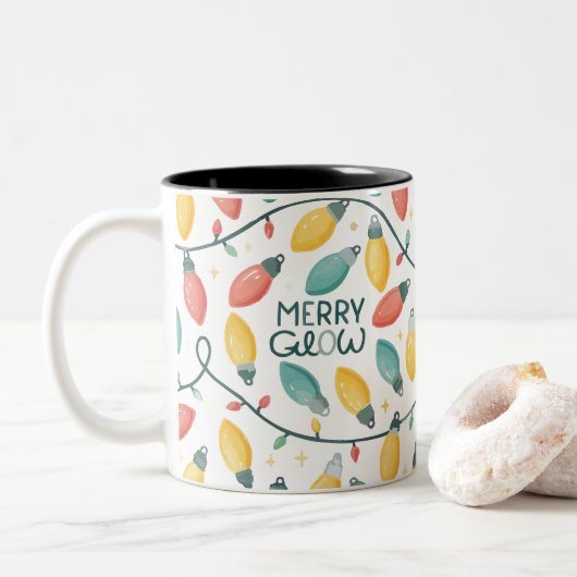 Joyeux feu de Noël Ampoules Motif Mug (Avec donut)