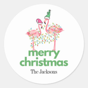 Joyeux Flamants roses de Noël Stickers Classic Rou