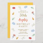 Joyeux fleurs colorées 30e anniversaire Invitation (Devant / Derrière)