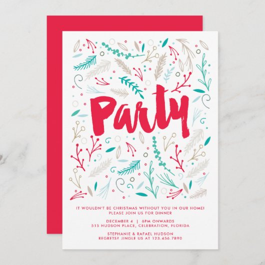 Joyeux Foliage Noël Fête Invitation (Devant / Derrière)