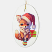 Joyeux Fox Enfants Noël Ornement en céramique (Gauche)