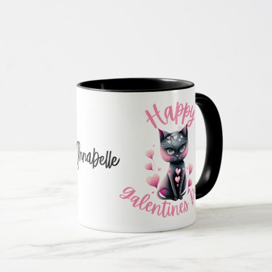 Joyeux Galentines Day Café noir et rose Mug (Devant droit)
