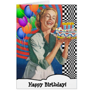 Joyeux gâteau d'anniversaire dame et ballons
