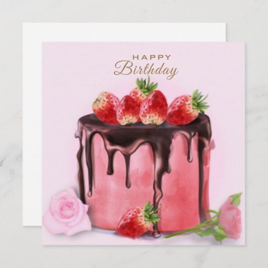 Joyeux gâteau d'anniversaire et carte rose (Devant / Derrière)