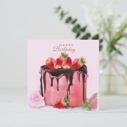 Joyeux gâteau d'anniversaire et carte rose (Debout devant)