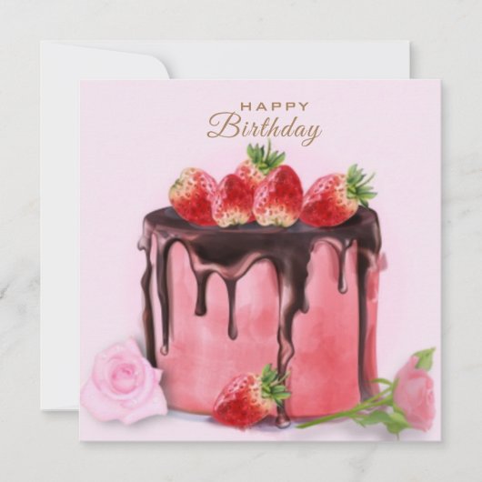 Joyeux gâteau d'anniversaire et carte rose (Devant)