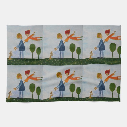 Joyeux gens peindre la serviette de thé (Horizontal)