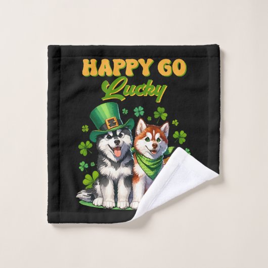 Joyeux Go Lucky Cute Husky St. Patricks Day (Gant de toilette)