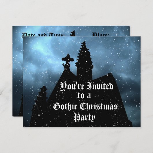 Joyeux Gothique invitations bleu Noël (Devant / Derrière)