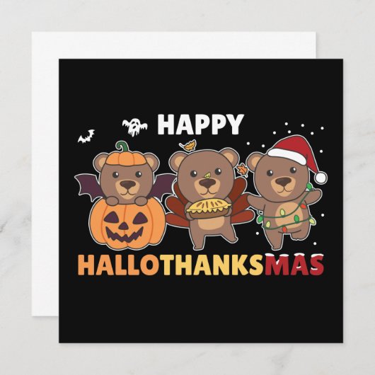 Joyeux Hallothanksma's Bears Noël Ours Invitation (Devant / Derrière)