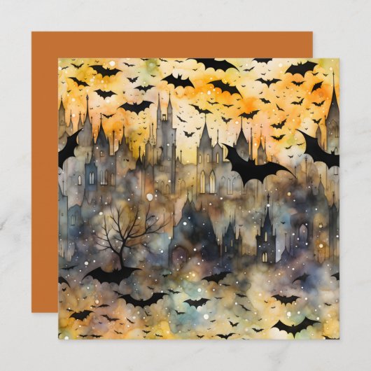 Joyeux Halloween Carte Chauves-Souris (Devant / Derrière)