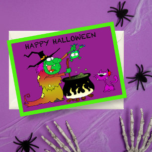 Joyeux Halloween Carte de Sorcière Drôle et Chat V