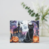 Joyeux Halloween Carte Postale Chat Noir Effrayant (Debout devant)