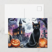 Joyeux Halloween Carte Postale Chat Noir Effrayant (Devant / Derrière)