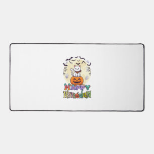 Joyeux Halloween Chat Blanc Citrouille Lune Chauve