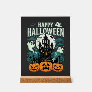 Joyeux Halloween Château Hanté Fantômes et Citroui