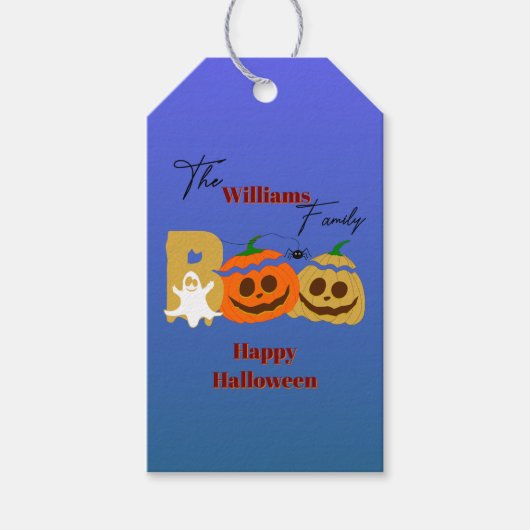 Joyeux Halloween Étiquette Cadeau Citrouille Squel (Devant)