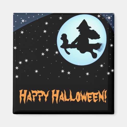 Joyeux Halloween Flying Witch and Monkey Magnet (Devant)