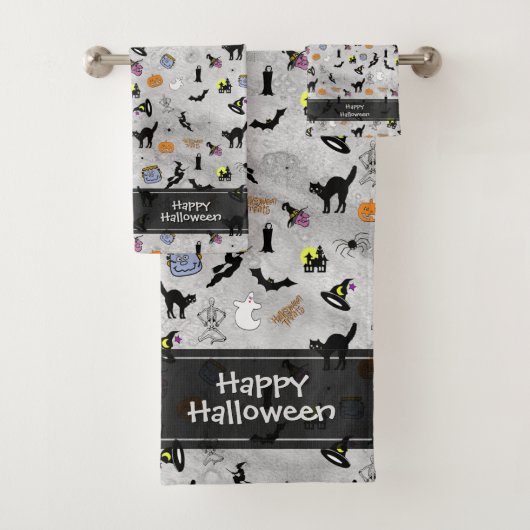 Joyeux Halloween Random Iconic Motif Grunge Gris (En situation)