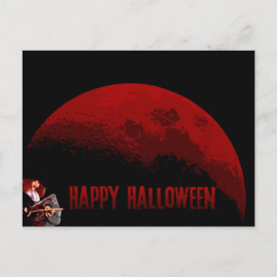Joyeux Halloween - Sorcière et Lune - Carte postal