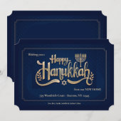 Joyeux Hanouka Carte Bleue et Or (Devant / Derrière)