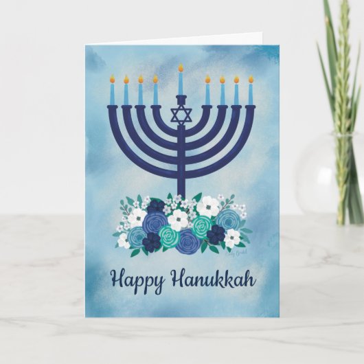 Joyeux Hanoukka Floral Menorah Carte de remercieme (Devant)