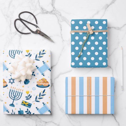 Joyeux Hanoukka Menorah Enveloppement de papier en (Recto)