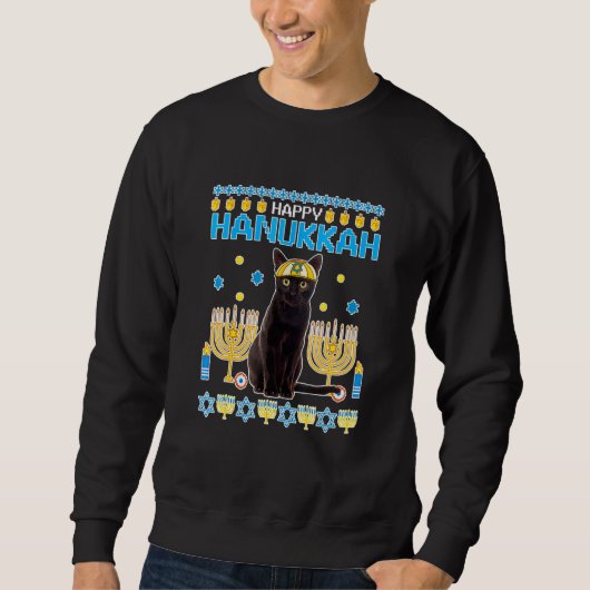 Joyeux Hanukcat sale pullover de Hanukkah chat Cha (Devant)