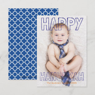 Joyeux Hanukkah Bloc Bleu - Carte de Hanukkah 3x5