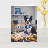 Joyeux Hanukkah Carte Boston Terrier (Fleur jaune)