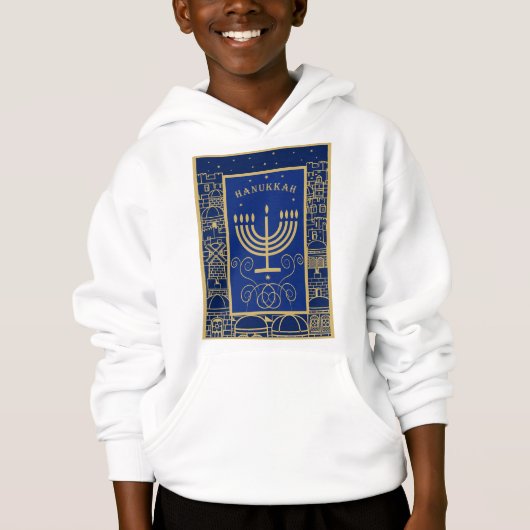 Joyeux Hanukkah Menorah dorée Fête juive (Devant)