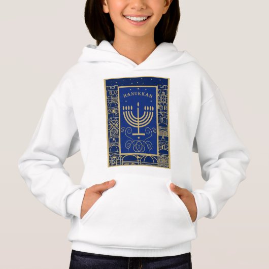 Joyeux Hanukkah Menorah dorée Fête juive (Devant)