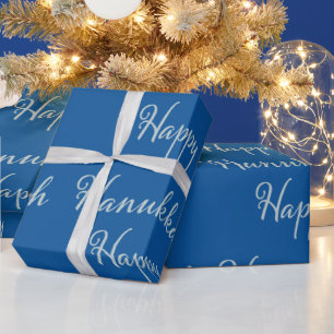 Joyeux Hanukkah papier cadeau argent tekhelet bleu