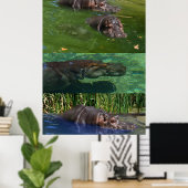Joyeux Hippopotames Dans Un Étang, Poster (Bureau à domicile)