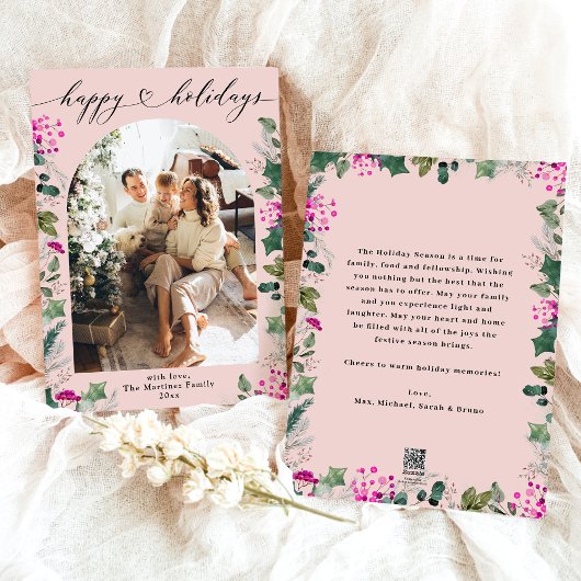 Joyeux hiver rose pâle Carte photo de vacances