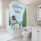 Joyeux hiver Snowman Pup rideau de douche de Noël (En situation)