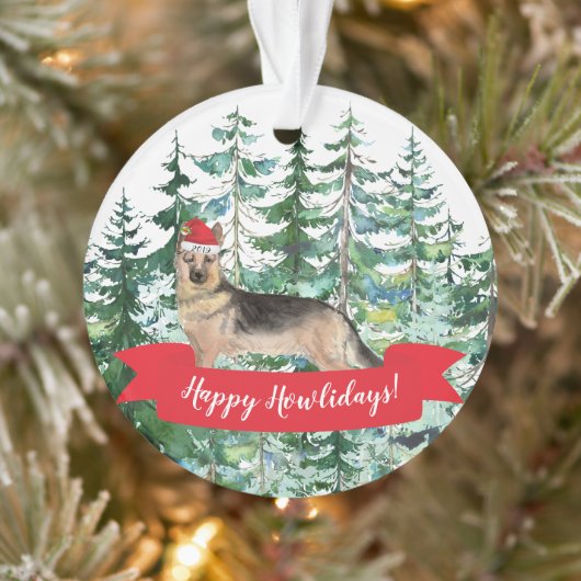 Joyeux Howlidays Allemand Berger Chien Noël (Arbre)